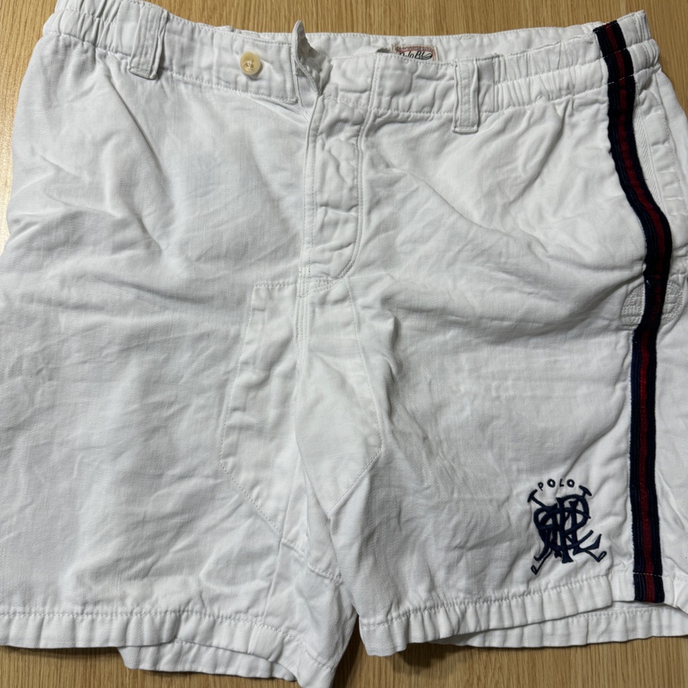 Ralph Lauren, large, white, preppy, tennis shorts.